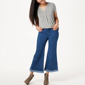 WOMEN WITH CONTROL My Wonder Denim Kick Crop Jeans Fringe Hem 4P Front Seam Boho